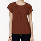 Blusa feminina estilo &amp; co, gola plissada, mangas bufantes, marrom, tamanho médio