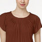Blusa feminina estilo &amp; co, gola plissada, mangas bufantes, marrom, tamanho médio