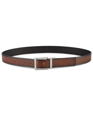 Perry Ellis Cinto casual reversível masculino com borda chanfrada marrom tamanho 32