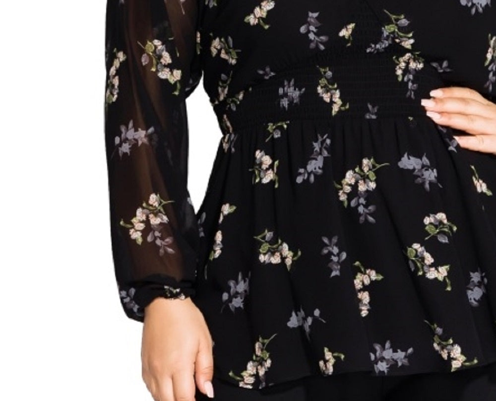 Top peplum feminino City Chic, moderno, plus size, estampa floral, preto, tamanho 24W