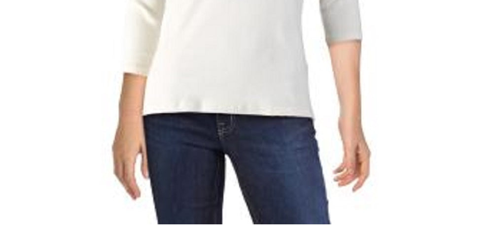 Ralph Lauren Blusa Feminina Manga 3/4 Renda Marfim Gola Redonda Tamanho Natural GG
