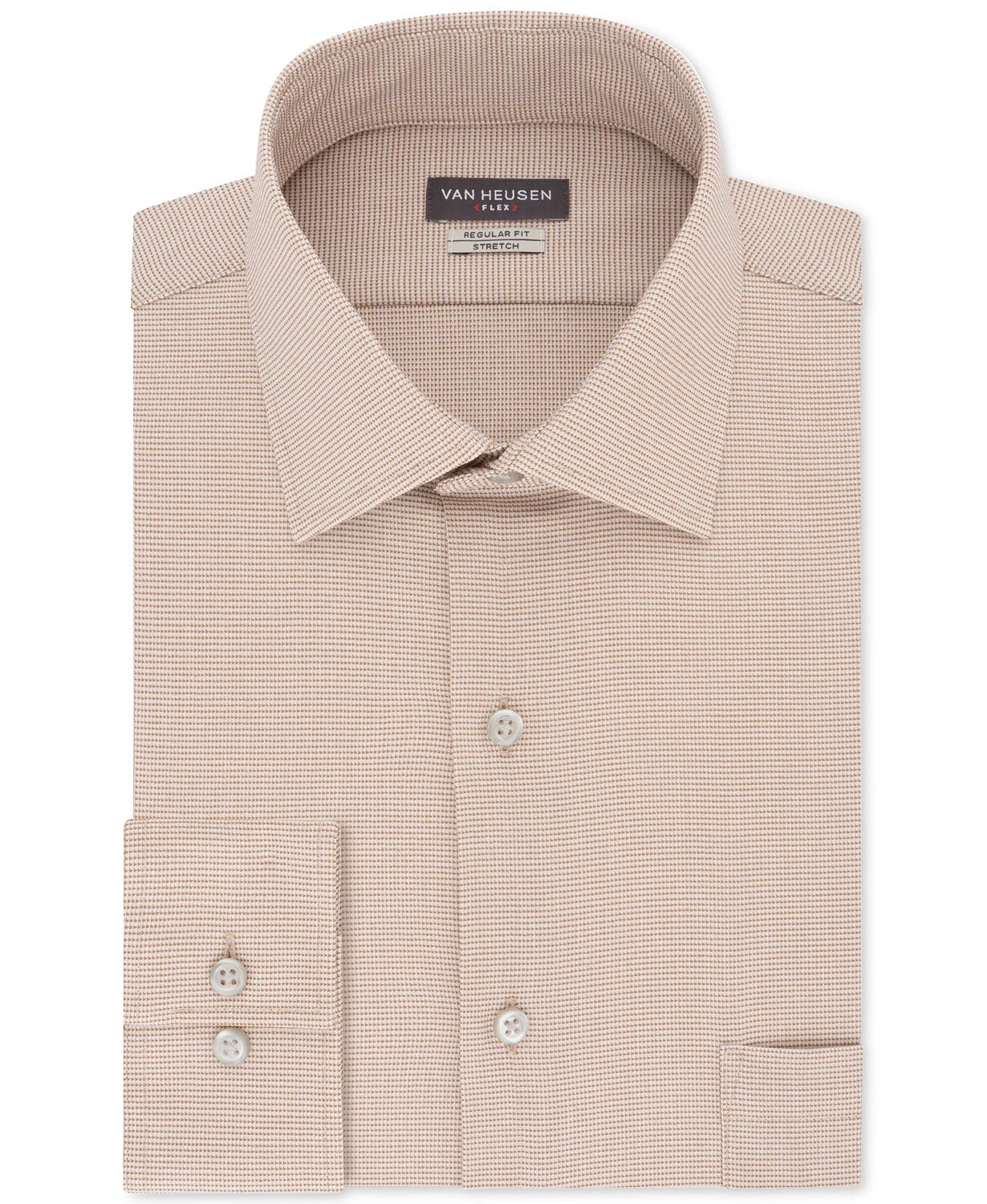 Camisa social masculina Van Heusen Flex Classic Fit Stretch sem rugas e estampa Nailshead, tamanho bege 15,5 x 32 x 33