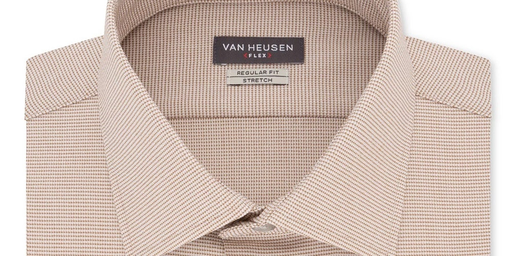 Camisa social masculina Van Heusen Flex Classic Fit Stretch sem rugas e estampa Nailshead, tamanho bege 15,5 x 32 x 33