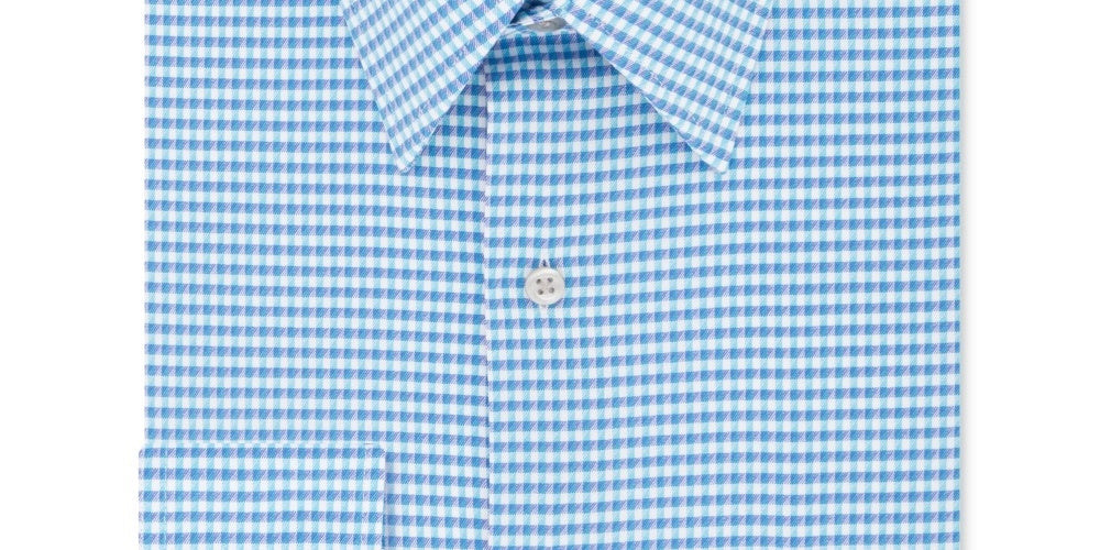Camisa social masculina Van Heusen Classic/Regular Fit Performance Stretch, sem vincos, com gola flexível e xadrez, azul, tamanho 15,5 x 34-35