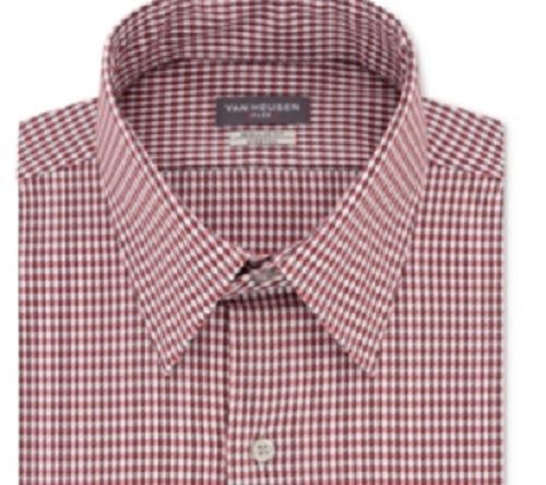 Camisa social masculina Van Heusen Classic/Regular Fit Performance Stretch, sem vincos, com gola flexível e xadrez, vermelha, tamanho 18,5 x 34-35