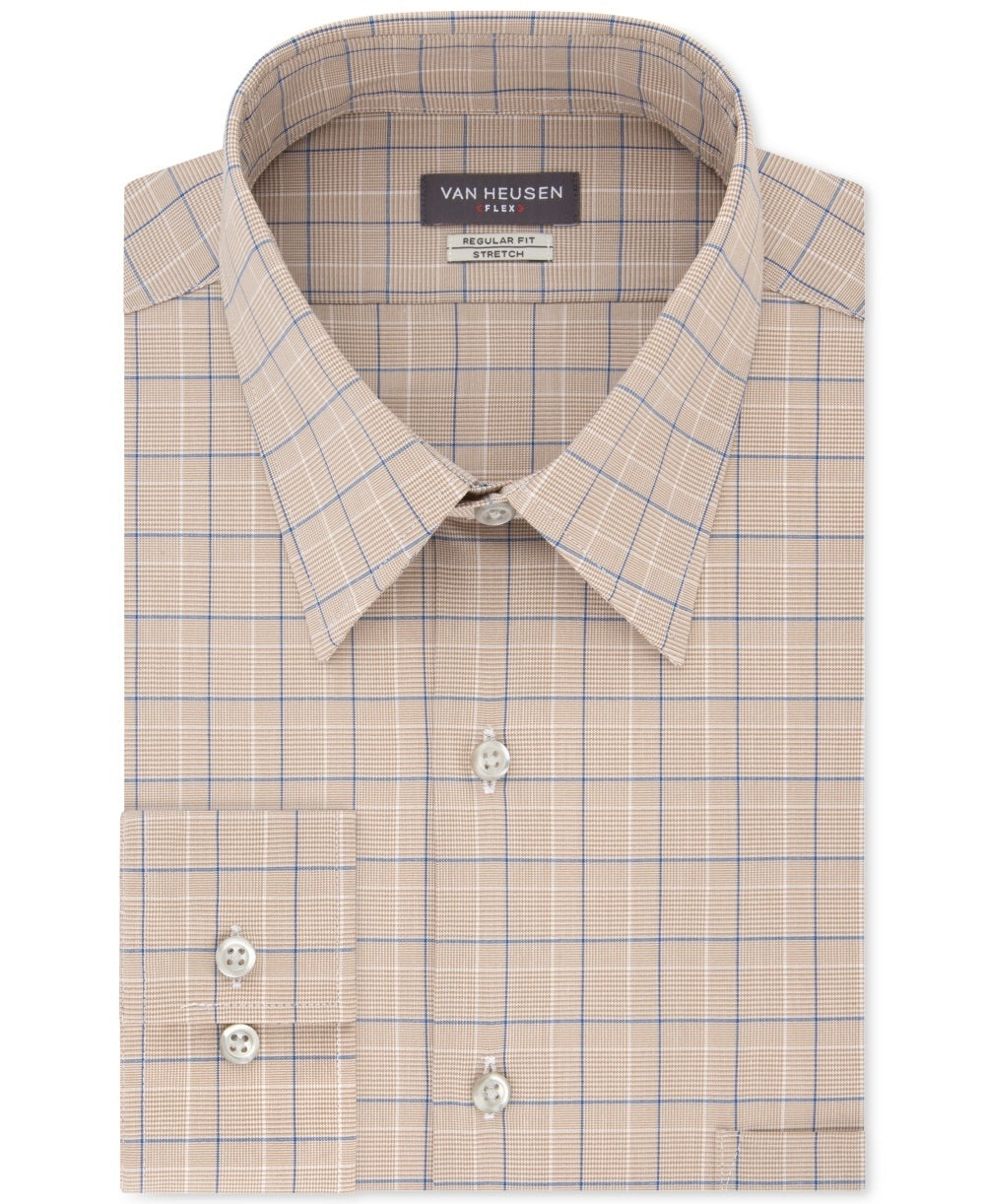 Camisa social masculina Van Heusen Flex Classic Regular Fit Stretch sem vincos, bege, tamanho 16,5 x 36-37