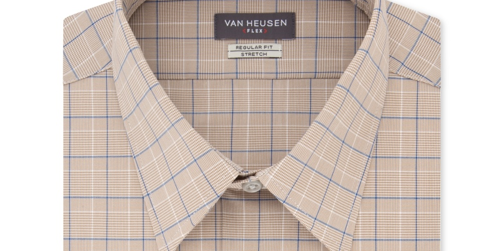 Camisa social masculina Van Heusen Flex Classic Regular Fit Stretch sem vincos, bege, tamanho 16,5 x 36-37
