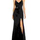 Vestido ilusão lateral com decote em V feminino Aqua, exclusivo, preto, tamanho 14