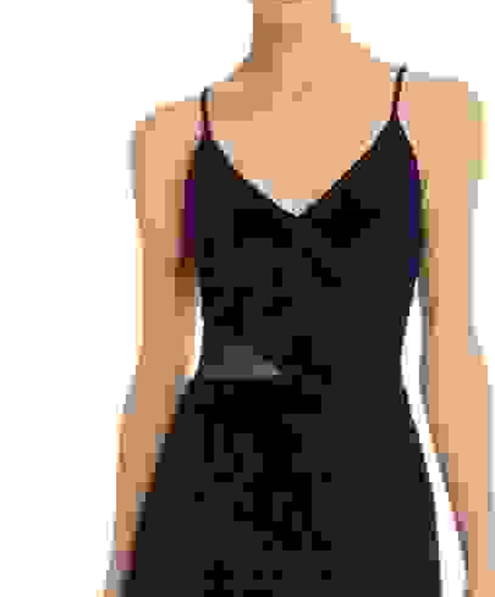 Vestido ilusão lateral com decote em V feminino Aqua, exclusivo, preto, tamanho 14