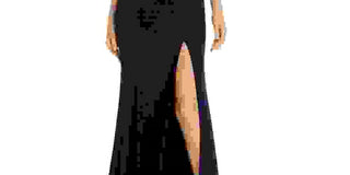 Vestido ilusão lateral com decote em V feminino Aqua, exclusivo, preto, tamanho 14