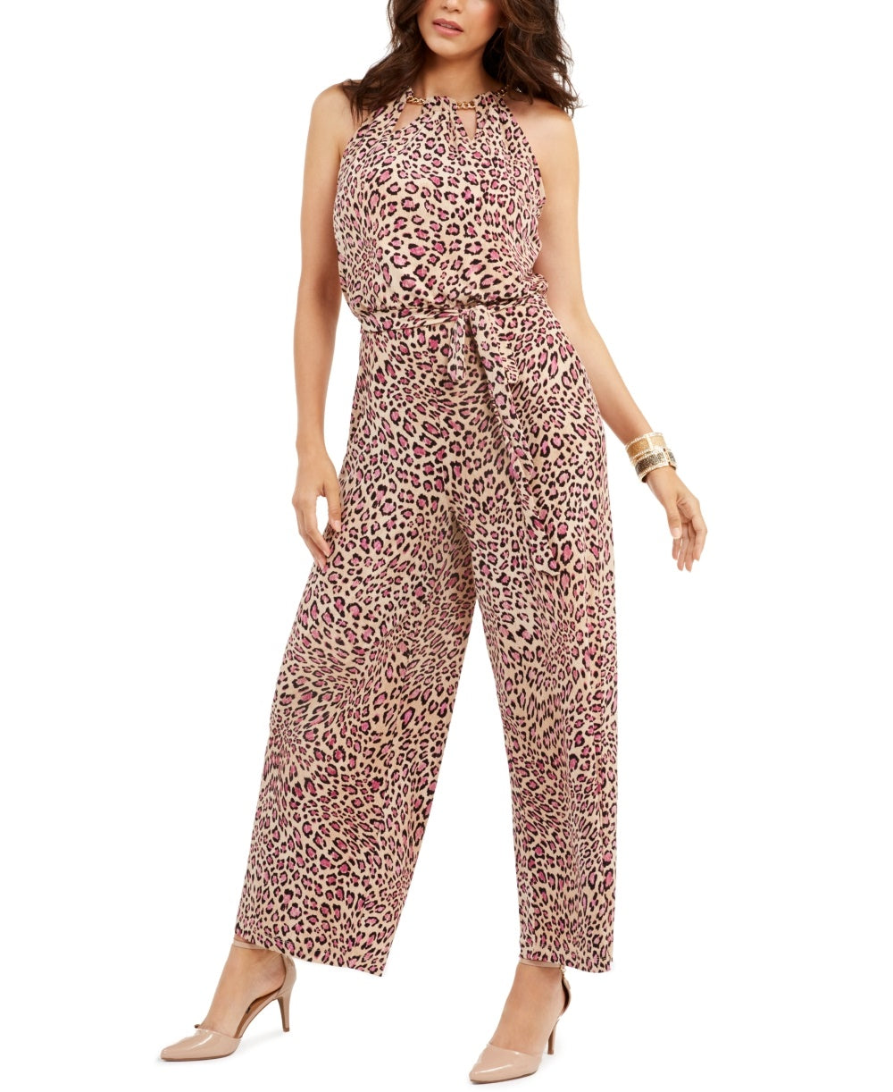 Macacão feminino Thalia Sodi com estampa floral e decote em corrente, bege, tamanho grande