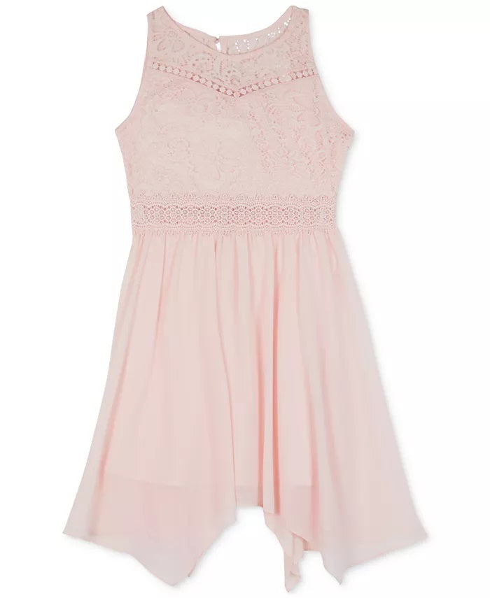 Vestido de renda com bainha de lenço BCX Big Girl, rosa, tamanho 7