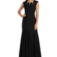 R &amp; M Richards Feminino Preto Glitter Embelezado Zíper Manga Curta Keyhole Maxi Sereia Formal Preto Tamanho 10