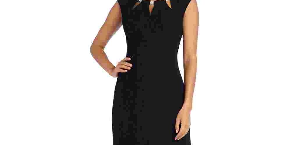 R &amp; M Richards Feminino Preto Glitter Embelezado Zíper Manga Curta Keyhole Maxi Sereia Formal Preto Tamanho 10