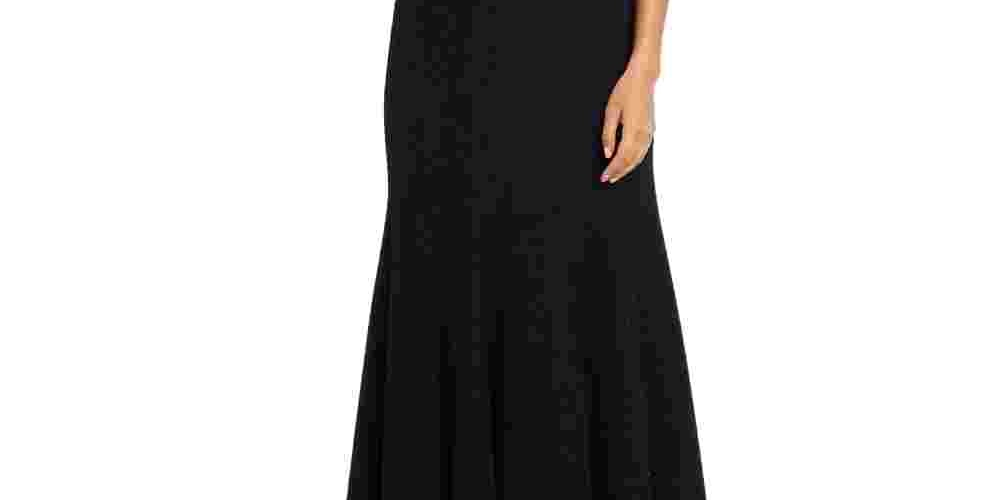 R &amp; M Richards Feminino Preto Glitter Embelezado Zíper Manga Curta Keyhole Maxi Sereia Formal Preto Tamanho 10