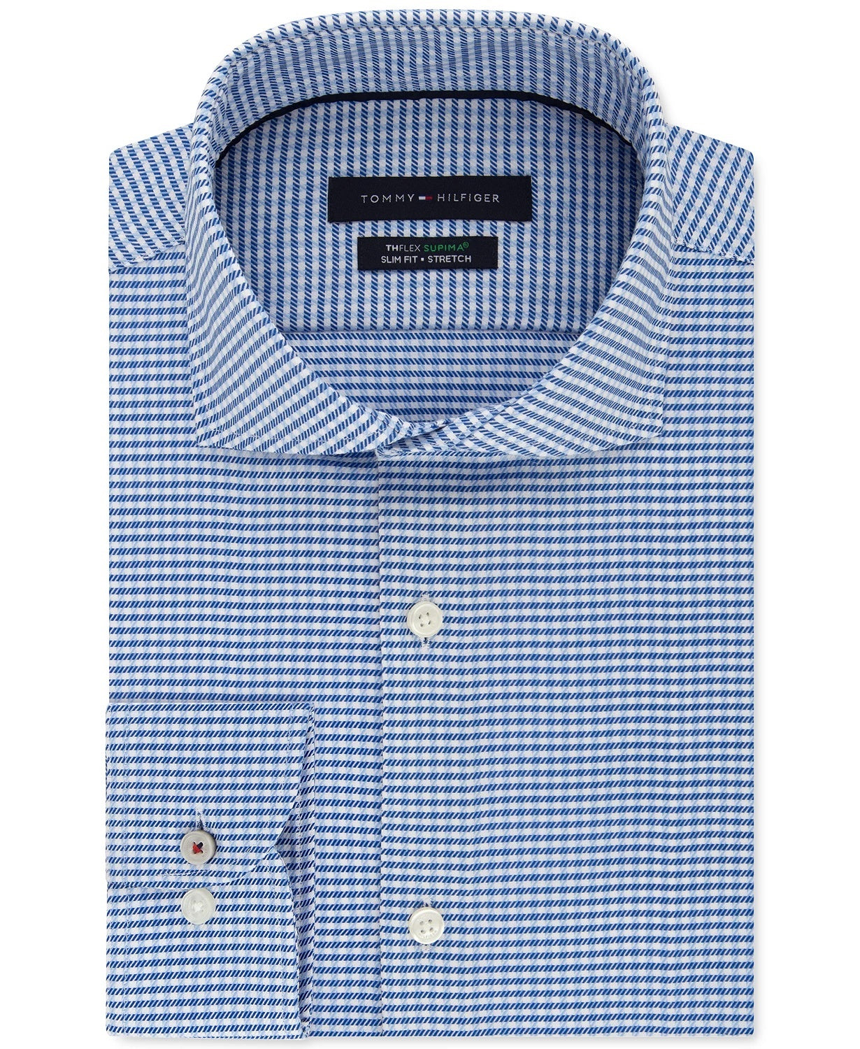 Camisa masculina Tommy Hilfiger estampada slim fit com botões, azul, tamanho 16x32x33