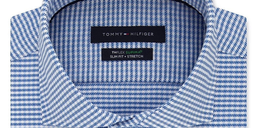Camisa masculina Tommy Hilfiger estampada slim fit com botões, azul, tamanho 16x32x33