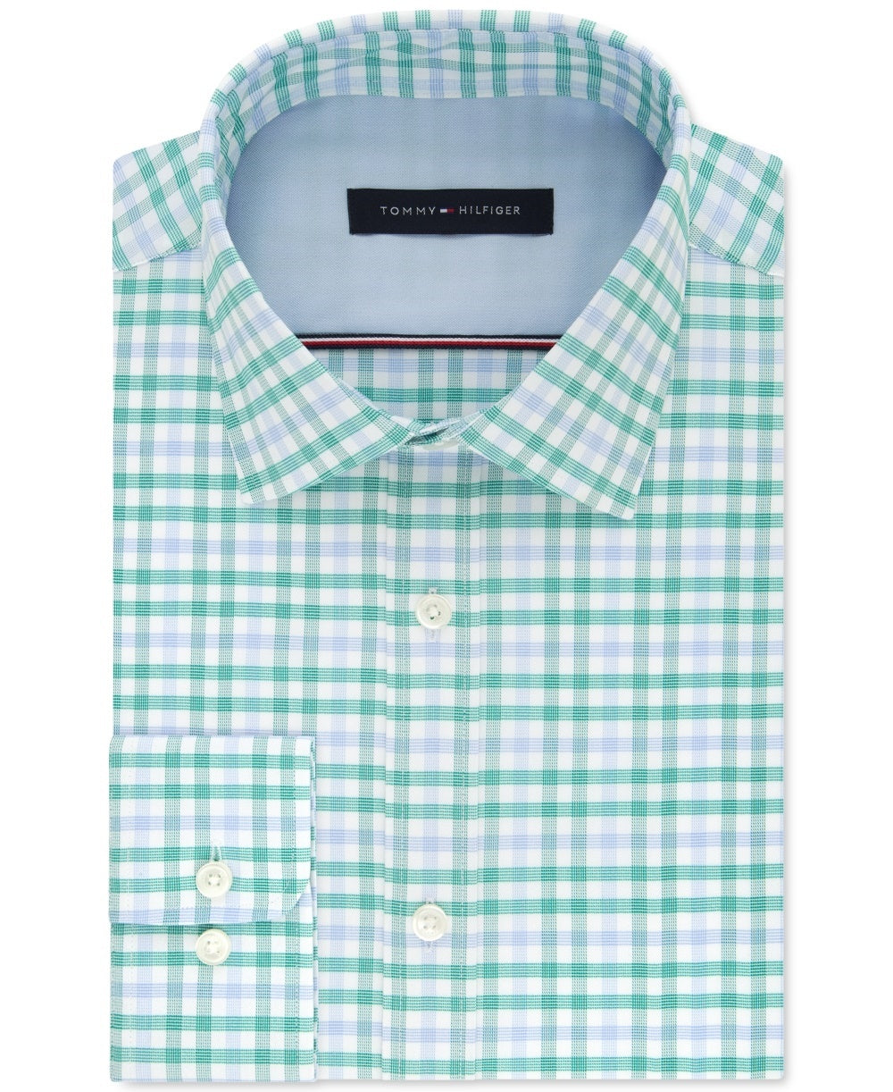 Camisa social xadrez slim fit masculina Tommy Hilfiger verde tamanho 34-35