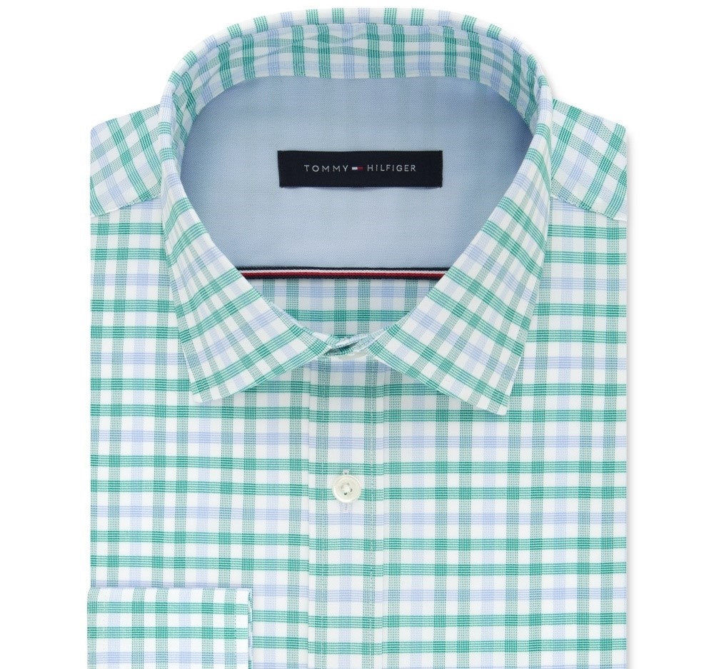 Camisa social xadrez slim fit masculina Tommy Hilfiger verde tamanho 34-35