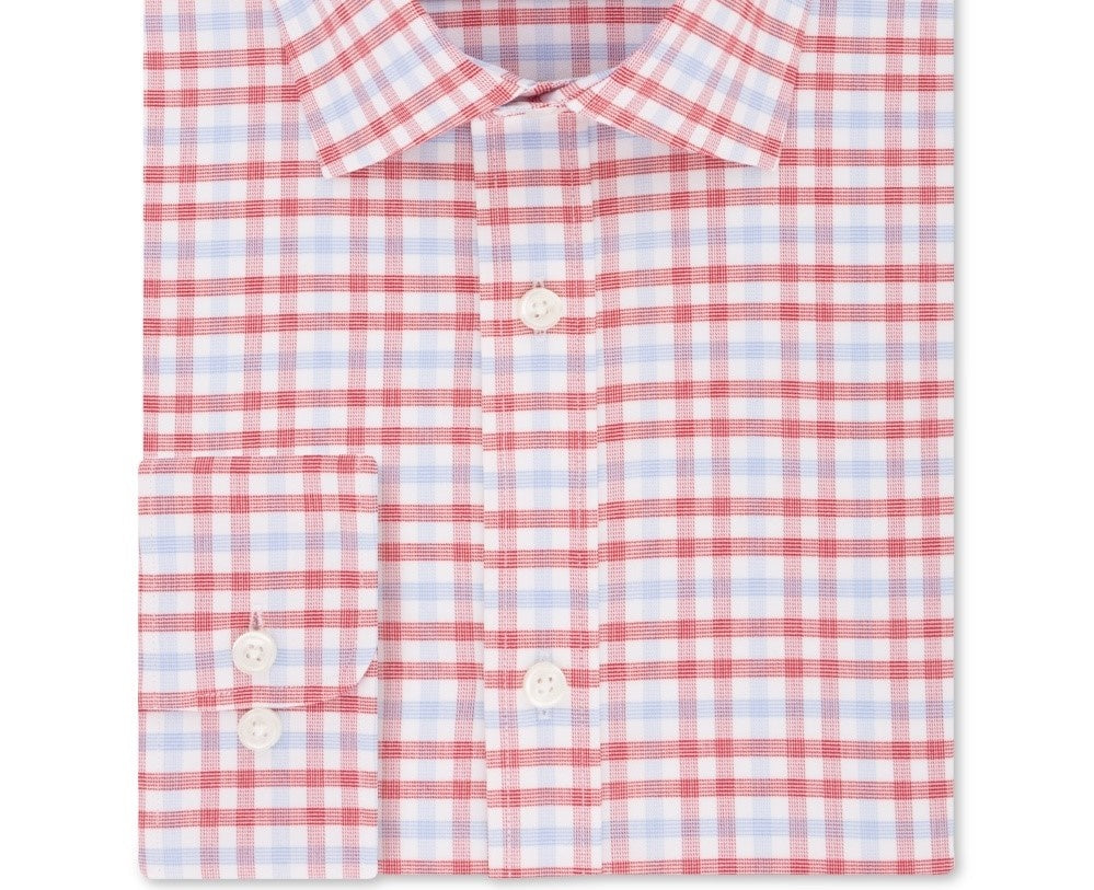 Camisa social masculina Tommy Hilfiger justa com elástico azul xadrez, tamanho 34-35