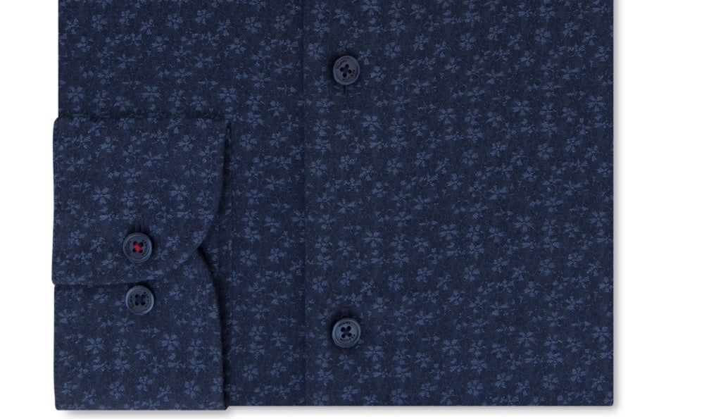Camisa social masculina Tommy Hilfiger Slim-Fit Thflex Performance Stretch Floral-Print Supima Cotton, tamanho azul, 15,5 x 34-35