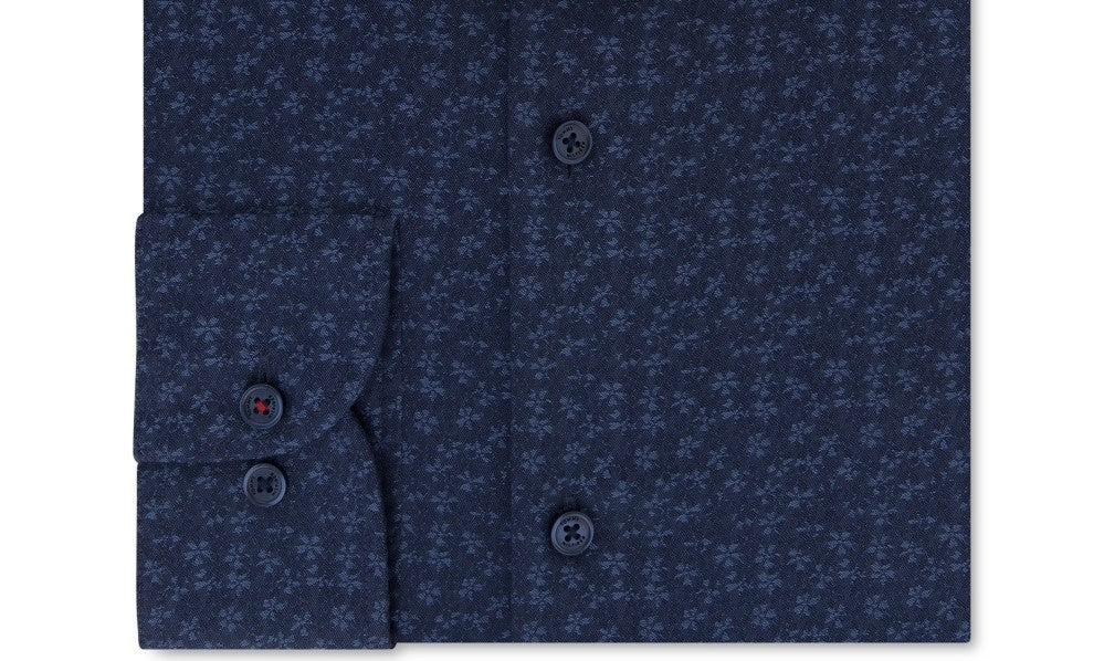 Camisa social masculina Tommy Hilfiger Slim Fit THFlex Performance Stretch Floral Print Supima Cotton, azul, tamanho 15,5 x 34-35