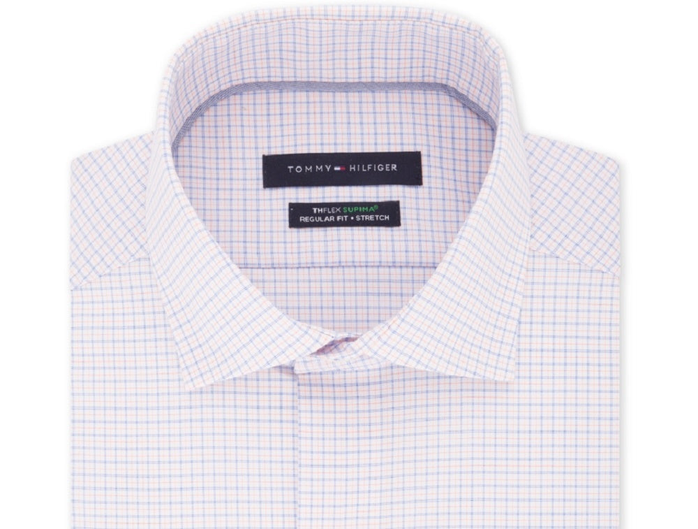 Camisa Tommy Hilfiger Masculina de Manga Longa com Gola Vichy e Ajuste Clássico, Azul Brilhante, Tamanho 18,5X34-35