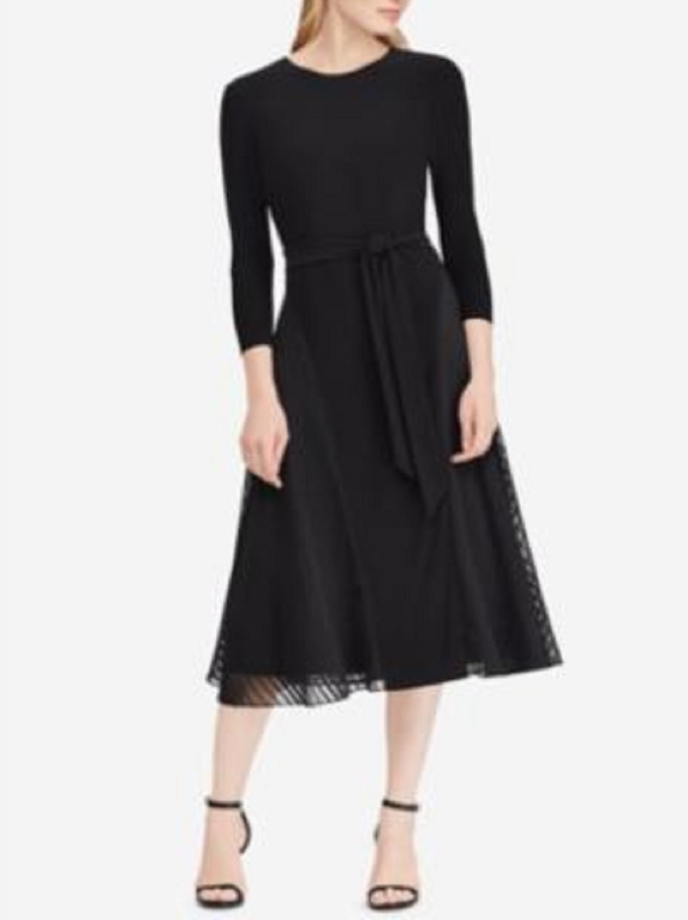 Ralph Lauren Feminino Preto Transparente Zíper Manga 3/4 Gola Joia Ajuste Médio Flare Preto Tamanho 18