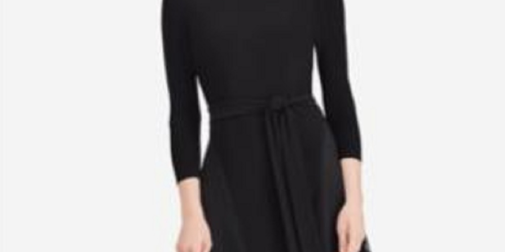Ralph Lauren Feminino Preto Transparente Zíper Manga 3/4 Gola Joia Ajuste Médio Flare Preto Tamanho 18