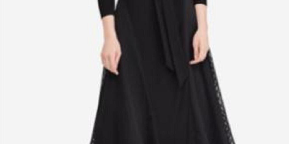 Ralph Lauren Feminino Preto Transparente Zíper Manga 3/4 Gola Joia Ajuste Médio Flare Preto Tamanho 18