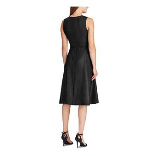 Ralph Lauren Feminino Preto Sem Mangas Decote Joia Abaixo Do Joelho Ajuste Flare Noite Todo Preto Tamanho 0