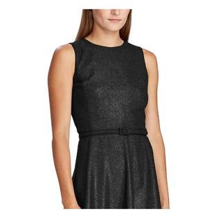 Ralph Lauren Feminino Preto Sem Mangas Decote Joia Abaixo Do Joelho Ajuste Flare Noite Todo Preto Tamanho 0
