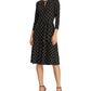 Vestido Ralph Lauren Feminino Preto com Zíper Geométrico e Manga 3/4, Decote Abaixo do Joelho, Bainha para Usar no Trabalho, Preto, Tamanho 6