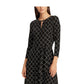 Vestido Ralph Lauren Feminino Preto com Zíper Geométrico e Manga 3/4, Decote Abaixo do Joelho, Bainha para Usar no Trabalho, Preto, Tamanho 6