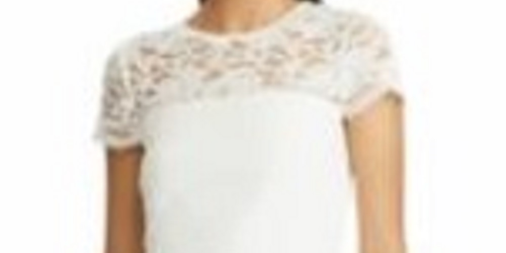 Vestido Ralph Lauren Feminino de Renda com Zíper e Manga Curta, Decote Ilusão Acima do Joelho, Ajuste Flare, Azul Marinho, Tamanho 4 Petite