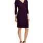 Vestido de festa feminino Ralph Lauren com manga comprida franzida, decote em V e bainha acima do joelho, roxo, tamanho 6P