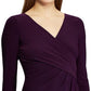 Vestido de festa feminino Ralph Lauren com manga comprida franzida, decote em V e bainha acima do joelho, roxo, tamanho 6P