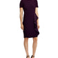 Vestido de festa feminino Ralph Lauren roxo com babados, manga curta, gola alta, acima do joelho, tamanho 12 P