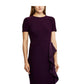 Vestido de festa feminino Ralph Lauren roxo com babados, manga curta, gola alta, acima do joelho, tamanho 12 P