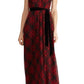 Vestido longo xadrez sem mangas com cinto e decote em V Ralph Lauren feminino, preto, tamanho 6