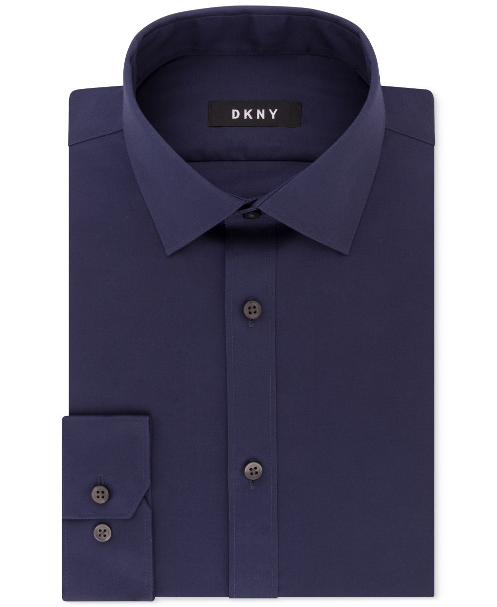 Camisa social masculina DKNY Slim Fit Stretch Solid Azul Marinho Tamanho 34-35