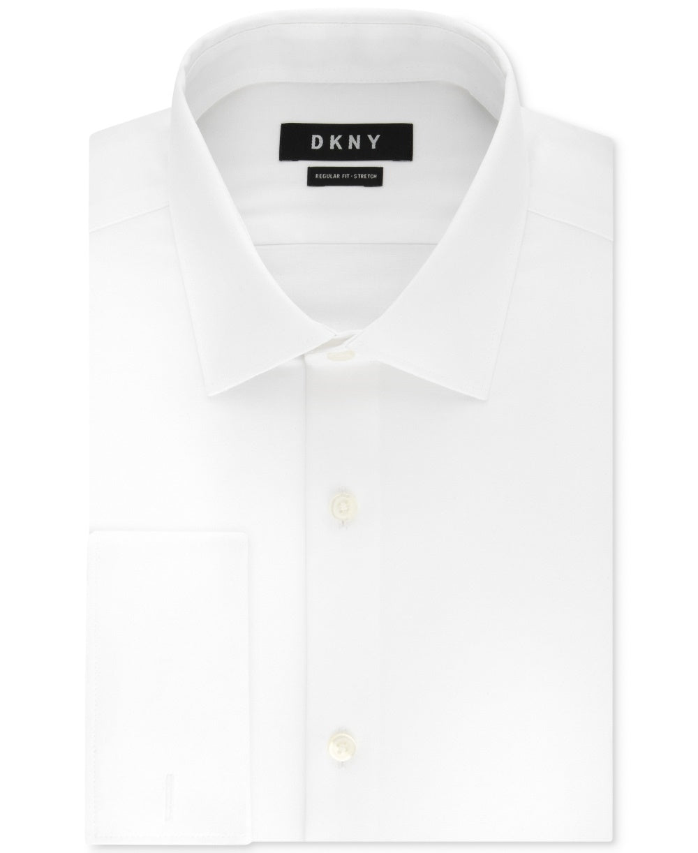 Camisa social masculina DKNY Slim-Fit Performance Stretch, resistente a rugas, preta, com punho francês, tamanho branco, 16x34-35