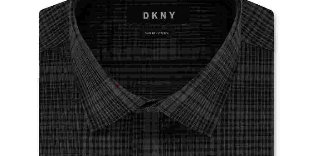 Camisa social masculina DKNY xadrez com gola cinza, tamanho 15 x 32 x 33
