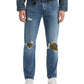 Calça jeans Levi's 502 Tapered Fit rasgada com estampa camuflada, tamanho 33x32, masculina, azul
