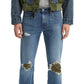 Calça jeans Levi's 502 Tapered Fit rasgada com estampa camuflada, tamanho 33x32, masculina, azul