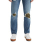 Calça jeans Levi's 502 Tapered Fit rasgada com estampa camuflada, tamanho 33x32, masculina, azul