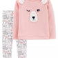 Conjunto Carter's Infantil para Meninas, 2 peças, Blusa de Lã com Urso e Leggings Estampadas, Rosa, Tamanho 3T
