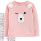 Conjunto Carter's Infantil para Meninas, 2 peças, Blusa de Lã com Urso e Leggings Estampadas, Rosa, Tamanho 3T