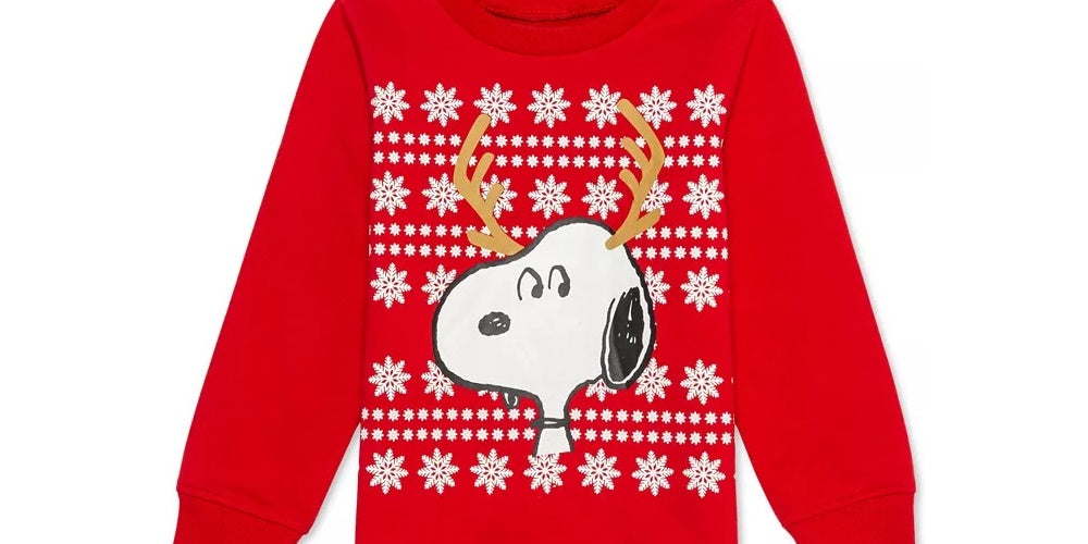 Moletom infantil Peanuts para meninos, Snoopy, rena, tamanho 2, vermelho