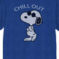 Camiseta masculina híbrida Snoopy Chill Out Graphic manga curta azul tamanho XX-G